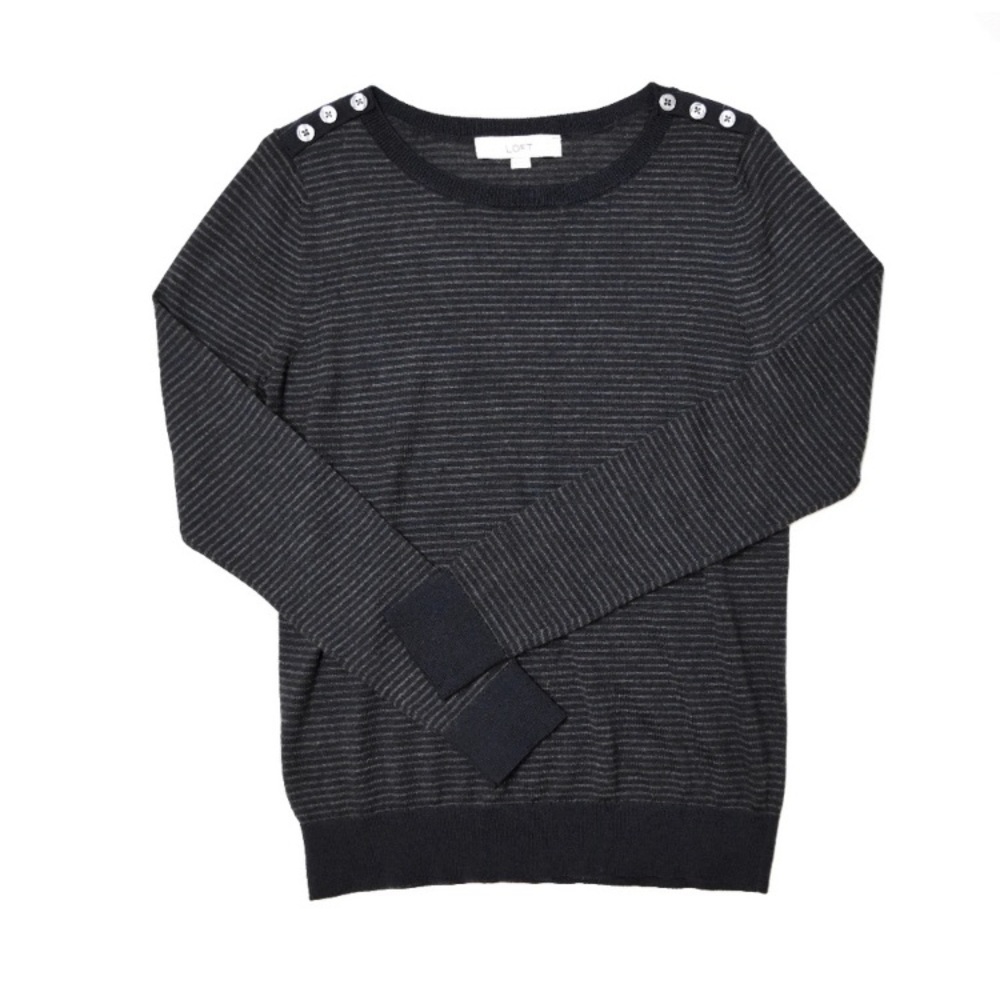 NWOT LOFT Lightweight Wool Blend Striped Knit Sweater Navy Gray Stripe Size XS